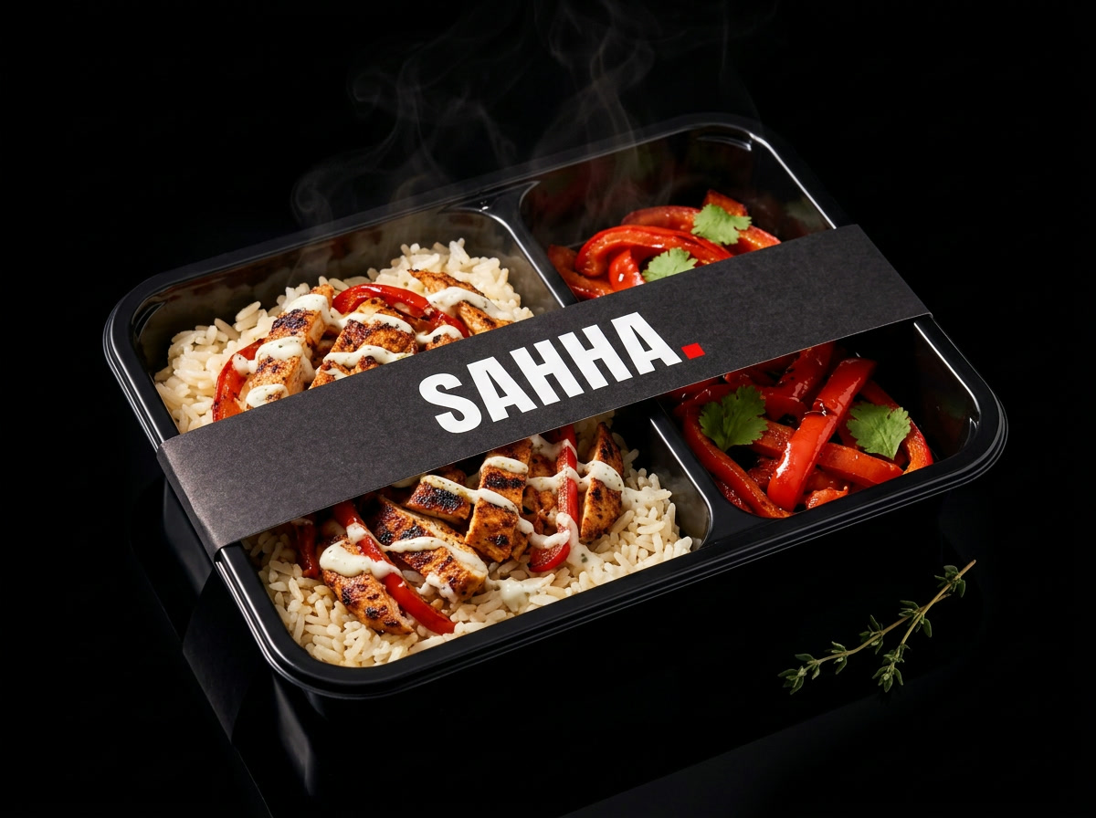 Poulet tex-mex, riz et poivrons dans la barquette SAHHA