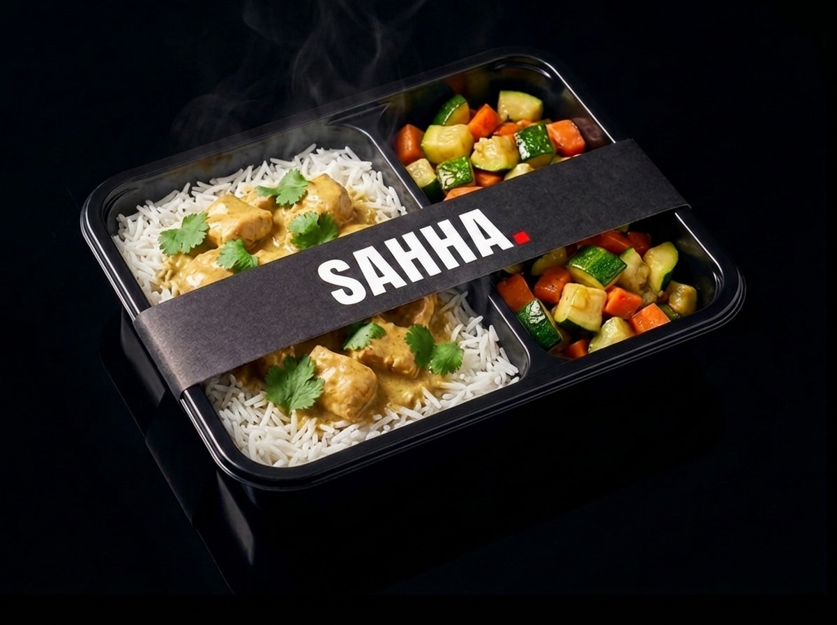 Poulet curry coco et riz blanc dans la barquette SAHHA